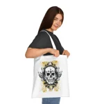 Vintage Grunge Skull Wings Yellow Lace Graffiti Cotton Shopping Tote Bag