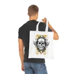 Vintage Grunge Skull Wings Yellow Lace Graffiti Cotton Shopping Tote Bag