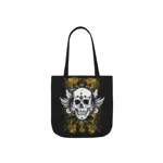 Vintage Grunge Skull Wings Yellow Lace Graffiti Shoulder Tote Bag