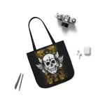 Vintage Grunge Skull Wings Yellow Lace Graffiti Shoulder Tote Bag
