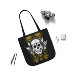 Vintage Grunge Skull Wings Yellow Lace Graffiti Shoulder Tote Bag