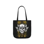 Vintage Grunge Skull Wings Yellow Lace Graffiti Shoulder Tote Bag