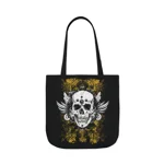 Vintage Grunge Skull Wings Yellow Lace Graffiti Shoulder Tote Bag