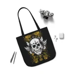 Vintage Grunge Skull Wings Yellow Lace Graffiti Shoulder Tote Bag