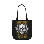 Vintage Grunge Skull Wings Yellow Lace Graffiti Shoulder Tote Bag