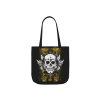 Vintage Grunge Skull Wings Yellow Lace Graffiti Shoulder Tote Bag