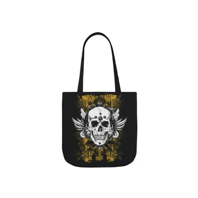 Vintage Grunge Skull Wings Yellow Lace Graffiti Shoulder Tote Bag