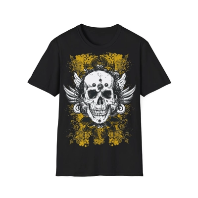 Vintage Grunge Skull Wings Yellow Lace Graffiti T-Shirt