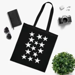 White Pentagram Star Cluster Pattern Cotton Shopping Tote Bag