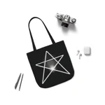 White Pentagram Witches Pentacle Black Shoulder Tote Bag