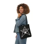 White Pentagram Witches Pentacle Black Shoulder Tote Bag