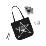 White Pentagram Witches Pentacle Black Shoulder Tote Bag