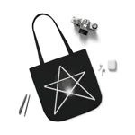 White Pentagram Witches Pentacle Black Shoulder Tote Bag