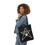 White Pentagram Witches Pentacle Black Shoulder Tote Bag
