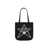 White Pentagram Witches Pentacle Black Shoulder Tote Bag