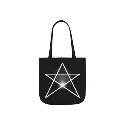 White Pentagram Witches Pentacle Black Shoulder Tote Bag