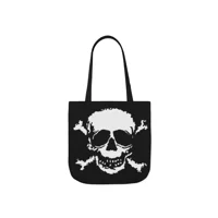 White Skull and Crossbones Distressed Black Shoulder Tote ..
