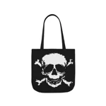 White Skull and Crossbones Distressed Black Shoulder Tote Bag