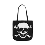 White Skull and Crossbones Distressed Black Shoulder Tote Bag
