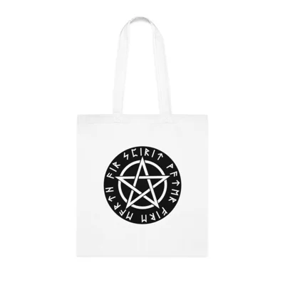 Wiccan Black Runic Pentagram Cotton Shopping Tote Bag