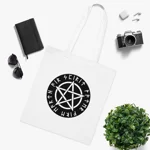 Wiccan Black Runic Pentagram Cotton Shopping Tote Bag