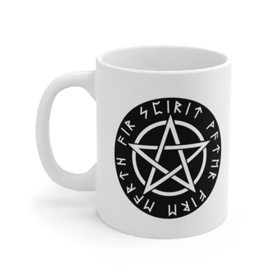 Wiccan Black Runic Pentagram Coffee Mug