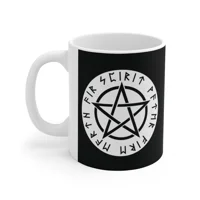 Wiccan White Runic Pentagram Coffee Mug