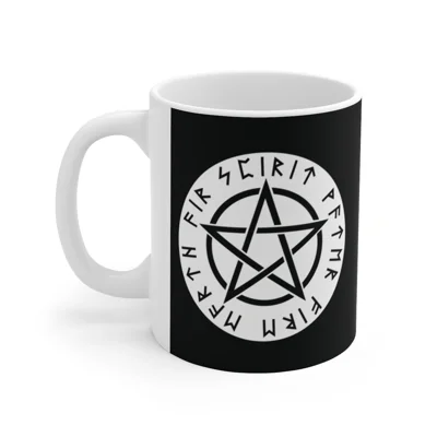 Wiccan White Runic Pentagram Coffee Mug