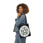 Wiccan White Runic Pentagram Shoulder Tote Bag