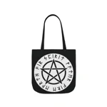 Wiccan White Runic Pentagram Shoulder Tote Bag
