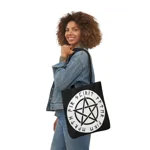 Wiccan White Runic Pentagram Shoulder Tote Bag
