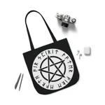 Wiccan White Runic Pentagram Shoulder Tote Bag
