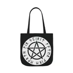 Wiccan White Runic Pentagram Shoulder Tote Bag