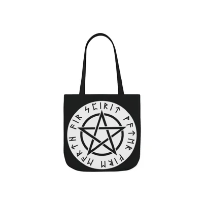 Wiccan White Runic Pentagram Shoulder Tote Bag