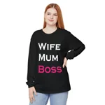 Wife Mum Boss Funny Quote Mother's Day Cotton Long Sleeve Tee