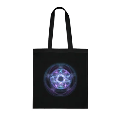 Witchcraft Blue Fire Pentagram Cotton Shopping Tote Bag