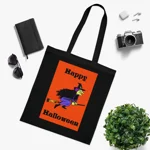 Happy Halloween Quote witch Flying  Cotton Tote Shopping Bag