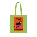 Happy Halloween Quote witch Flying  Cotton Tote Shopping Bag