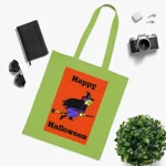 Happy Halloween Quote witch Flying  Cotton Tote Shopping Bag