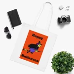 Happy Halloween Quote witch Flying  Cotton Tote Shopping Bag