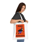 Happy Halloween Quote witch Flying  Cotton Tote Shopping Bag