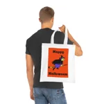 Happy Halloween Quote witch Flying  Cotton Tote Shopping Bag