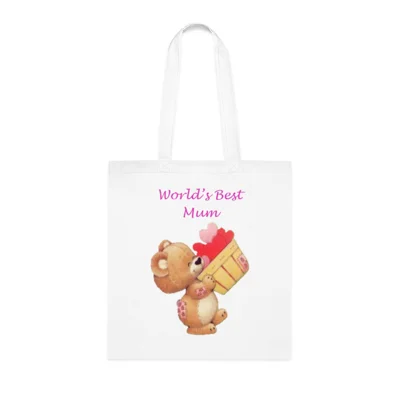 World's Best Mum Teddy And A Basket Of Hearts Cotton Shopping Tote Bag