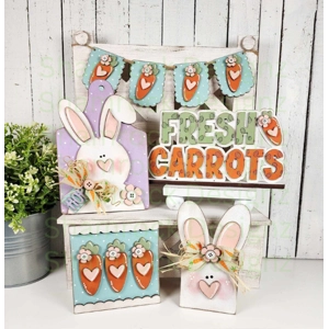 Prim Bunnies & Carrots Decor Set