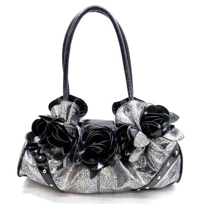 product Image for New Faux Leather Handbag With Roses Silver