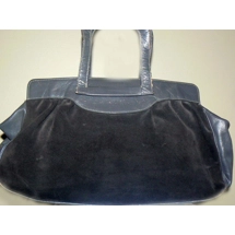 Gray Suede And Leather Handbag