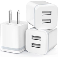 USB Wall Charger, LUOATIP 3-Pack 2.1A 5V Dual Port Cube Power Adapter Plug Block Charging Box