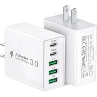 [2-Pack] USB C Wall Charger, 50W 5-Port PD Fast USB C Charging Block,2USB C+3USB A Multiport Plug