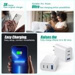 [2-Pack]iPhone 16 15 Charger Block,35W 3-Port Fast USB C Charger Block Dual Port PD Power Adapter