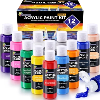 ESSENSON Acrylic Paint, 12 Colors Acrylic Paint Set, 2oz/59ml Bottles, Premium Paints for Artists ESSENSON Acrylic Paint, 12 Colors Acrylic Paint Set, 2oz/59ml Bottles, Premium Paints for Artists